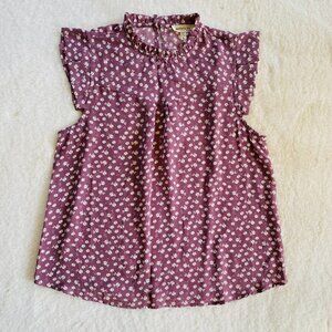 2/$18🌴Monteau LA Women's Floral Blouse size Large Purple & White